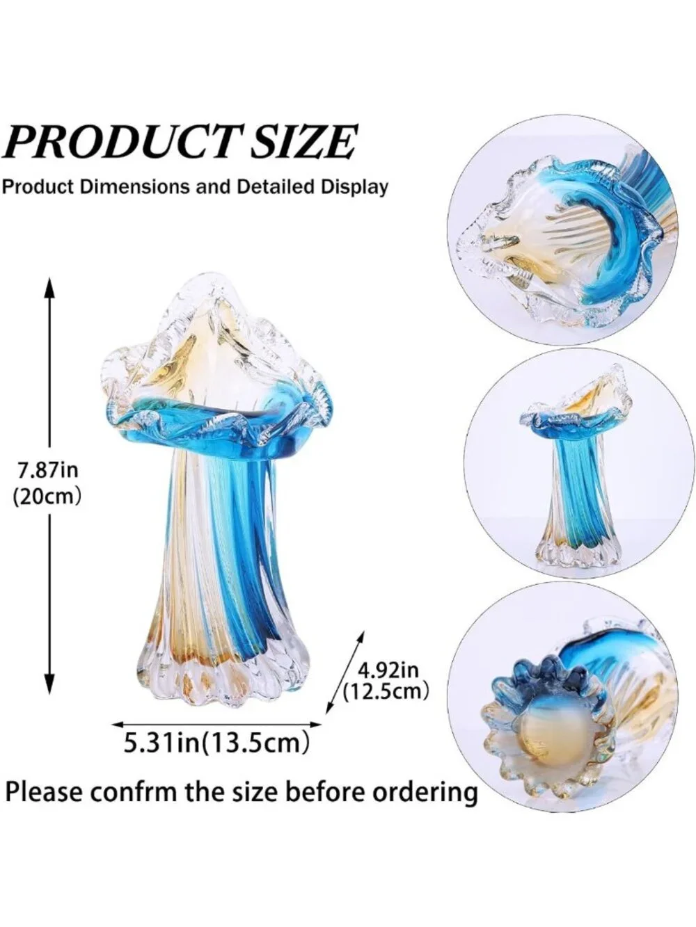 Stunning Blue & Gold Hand Blown Art Glass Vase - Sculptural Home Decor